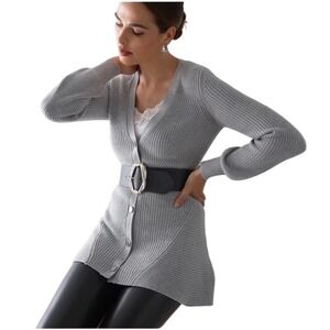 White House Black Market Heather Mercury Ribbed LS Structured Cardigan M NWT